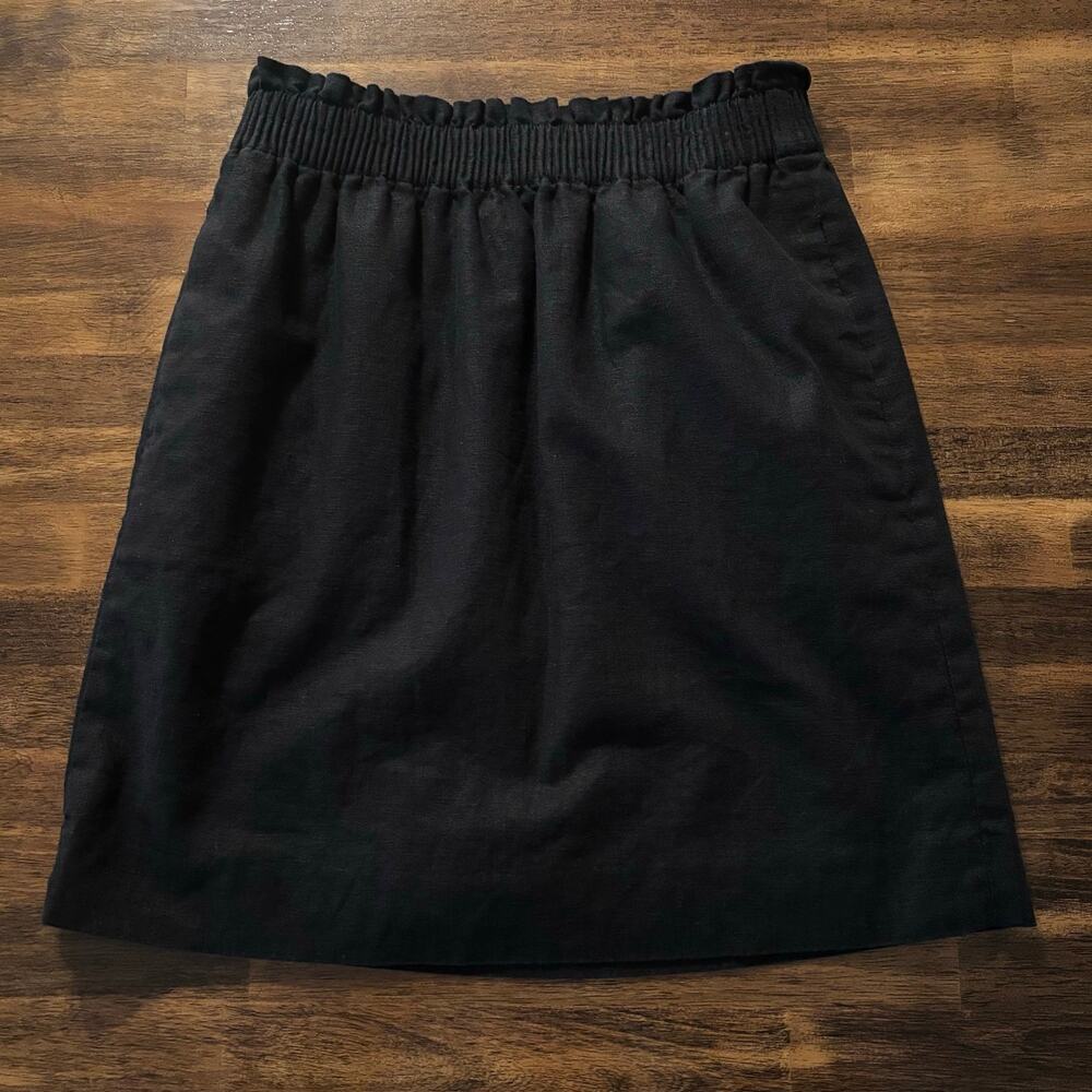 J Crew Womens 0 Skirt Linen Cotton Blend Paperbag Elastic Waist Pull On Pockets